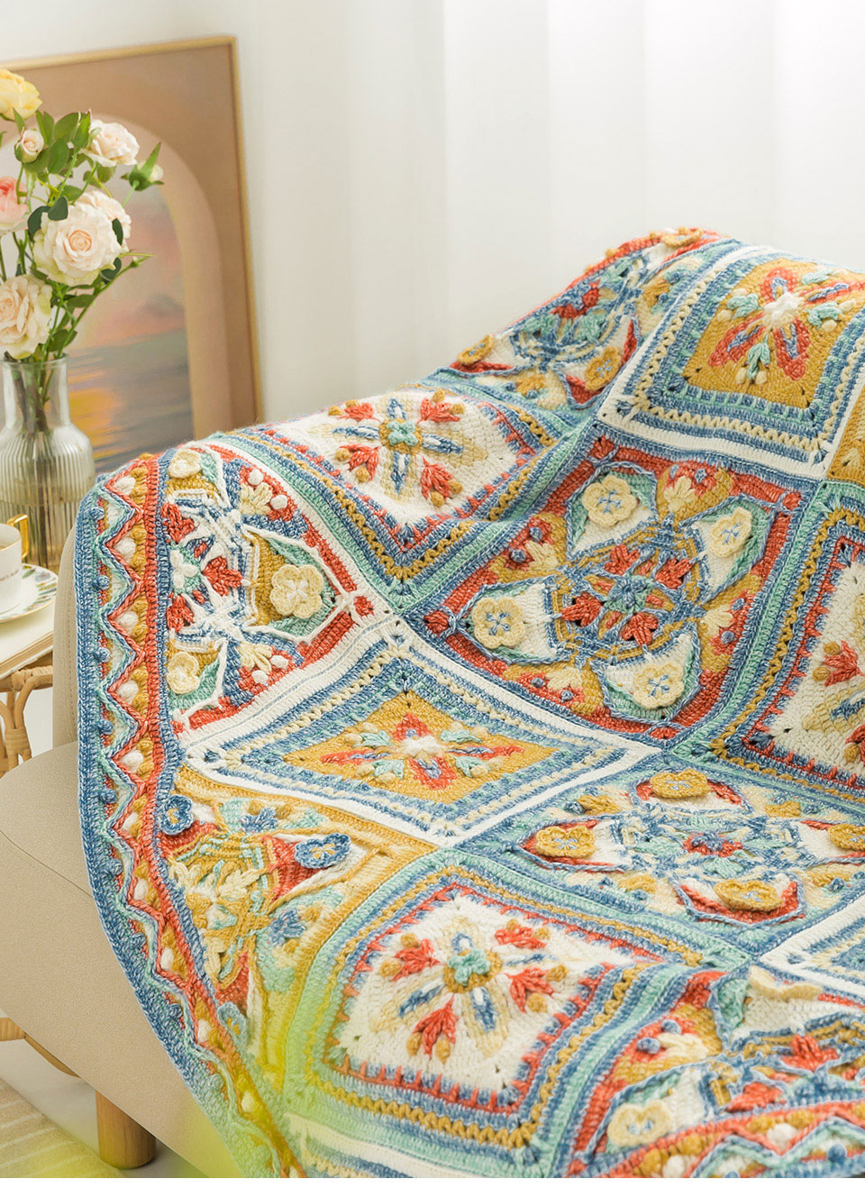 Azerbaijan style,patchwork blanket,handmade DIY,knitting crochet pattern,material package