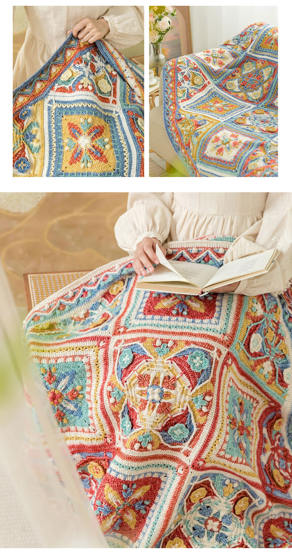 Azerbaijan style,patchwork blanket,handmade DIY,knitting crochet pattern,material package