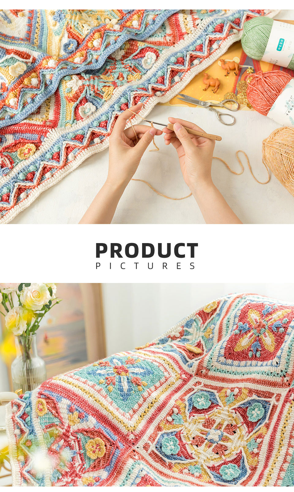 Azerbaijan style,patchwork blanket,handmade DIY,knitting crochet pattern,material package