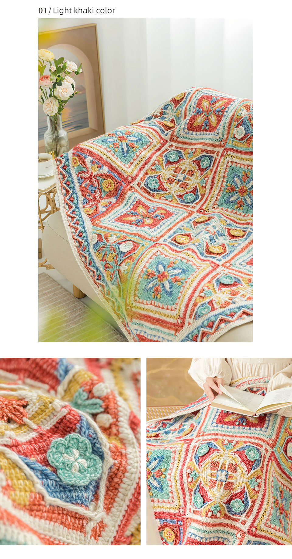 Azerbaijan style,patchwork blanket,handmade DIY,knitting crochet pattern,material package