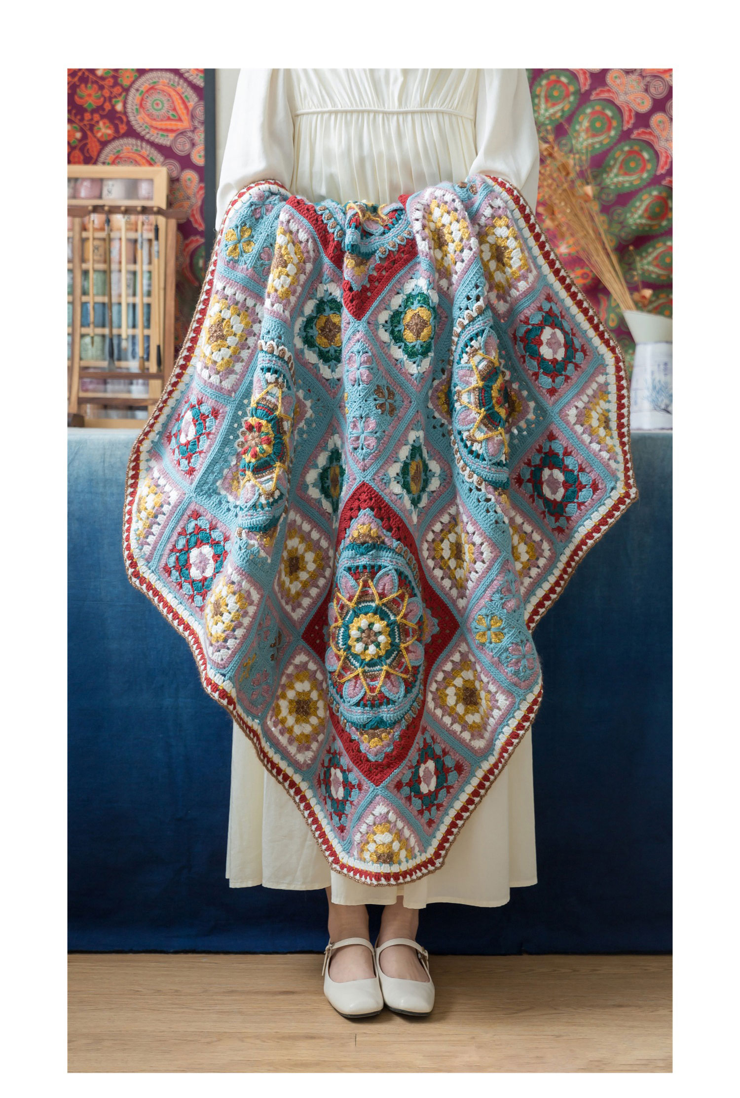 Blue dyed patchwork blanket,DIY crochet,blanket,material package
