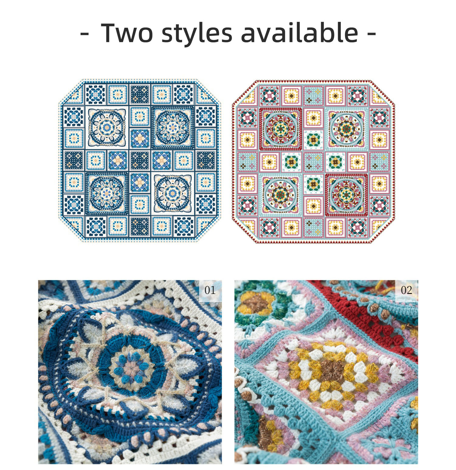 Blue dyed patchwork blanket,DIY crochet,blanket,material package