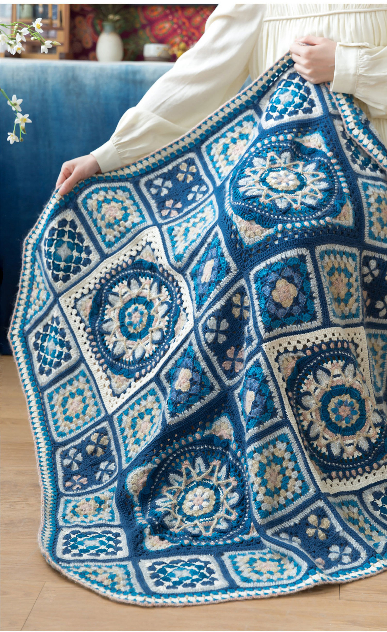 Blue dyed patchwork blanket,DIY crochet,blanket,material package