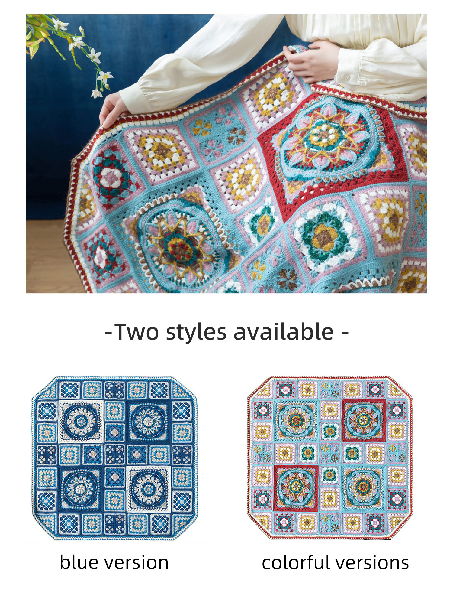 Blue dyed patchwork blanket,DIY crochet,blanket,material package