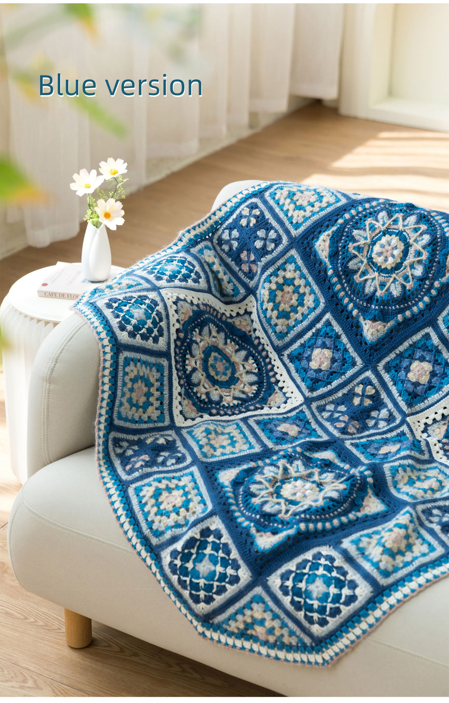 Blue dyed patchwork blanket,DIY crochet,blanket,material package