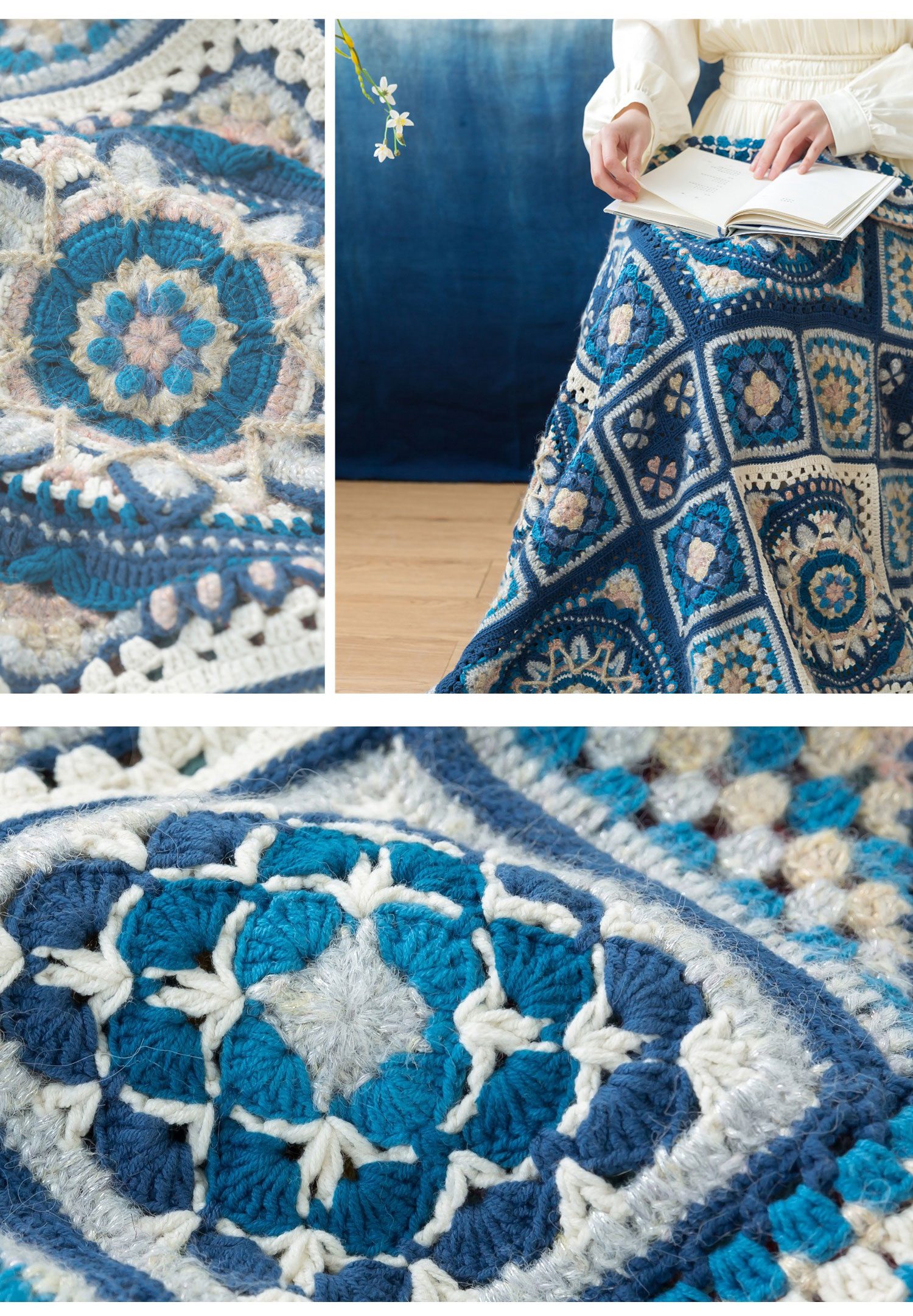 Blue dyed patchwork blanket,DIY crochet,blanket,material package