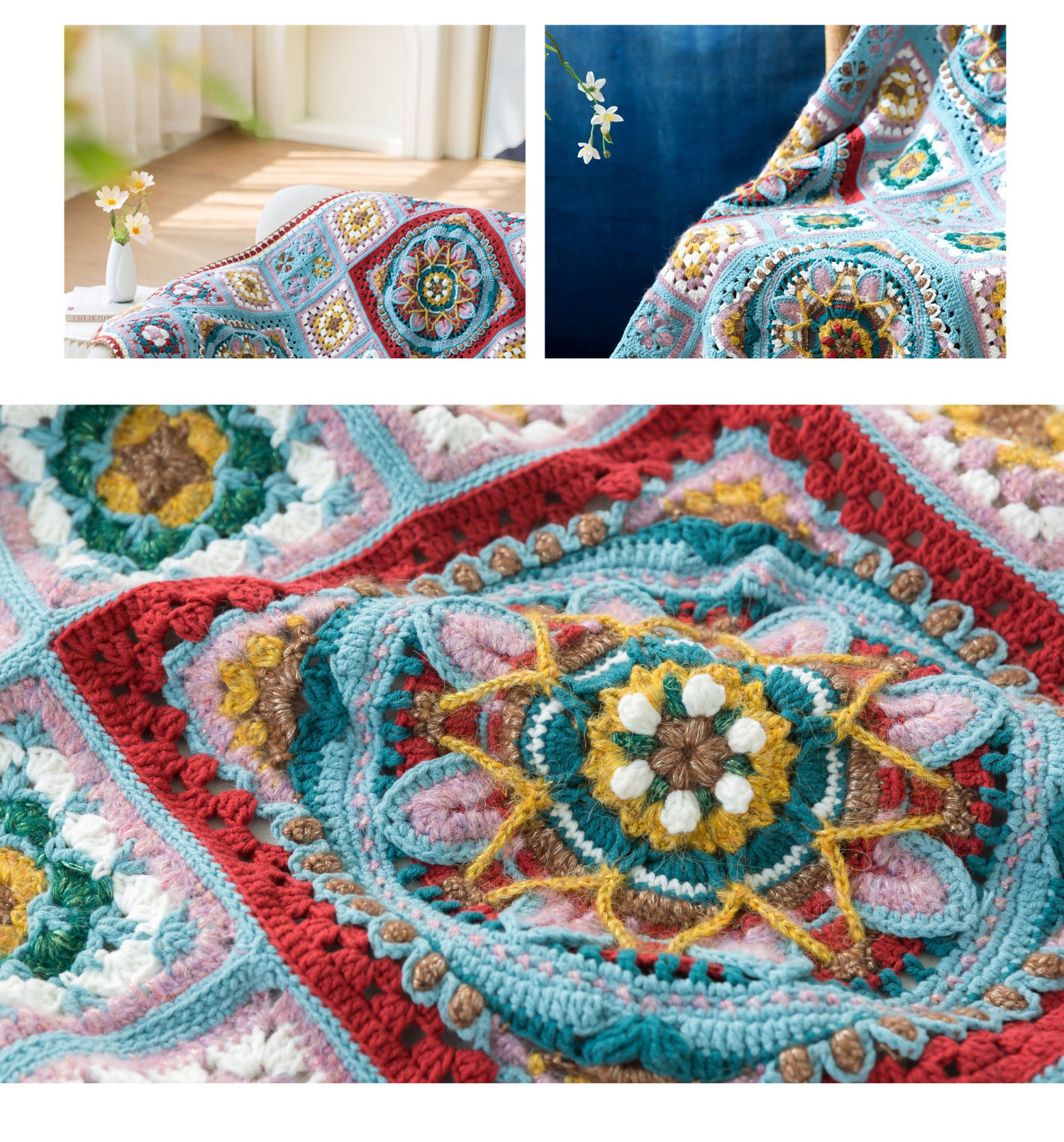 Blue dyed patchwork blanket,DIY crochet,blanket,material package