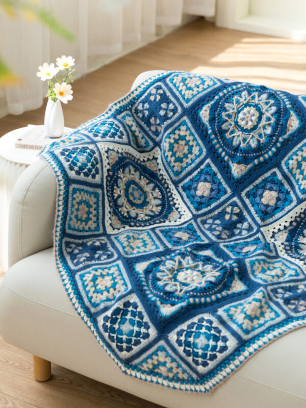 Blue dyed patchwork blanket DIY crochet blanket material package 100×100cm