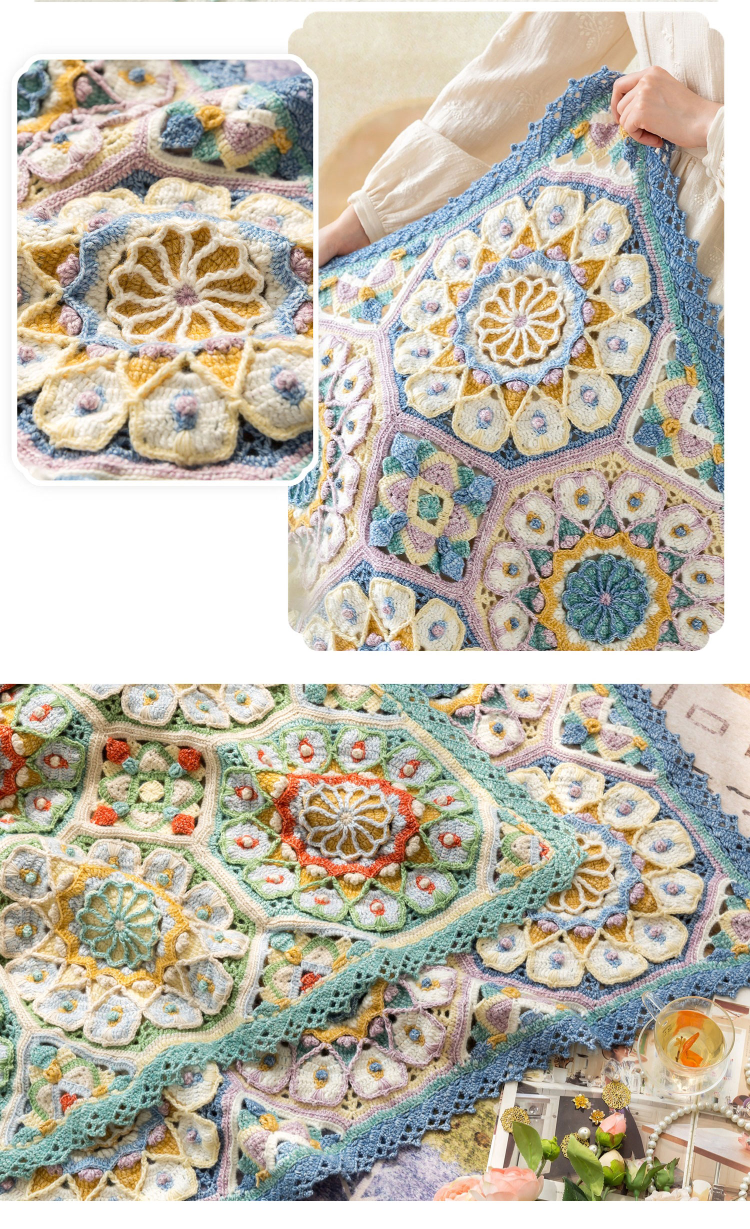 Casablanca patchwork blanket,handmade crochet,blanket,material package