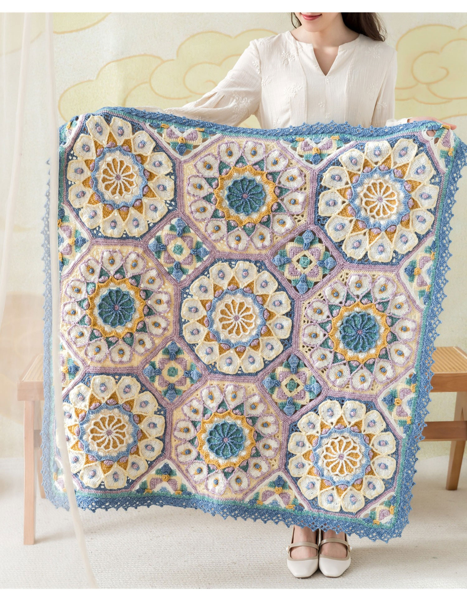 Casablanca patchwork blanket,handmade crochet,blanket,material package
