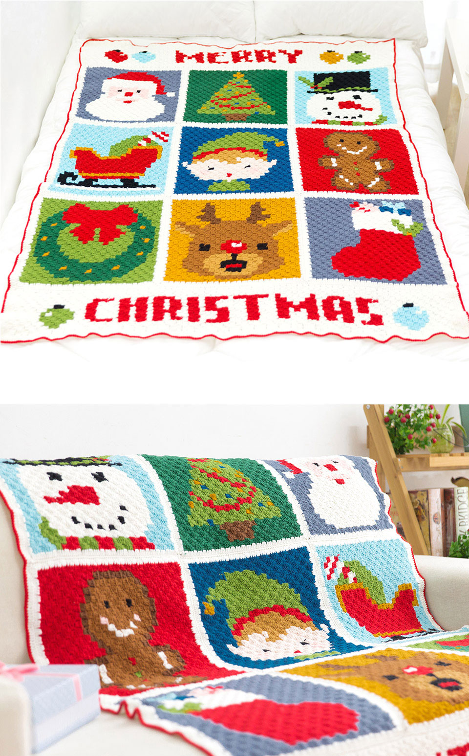 Christmas pattern blanket,handmade crochet DIY,material package