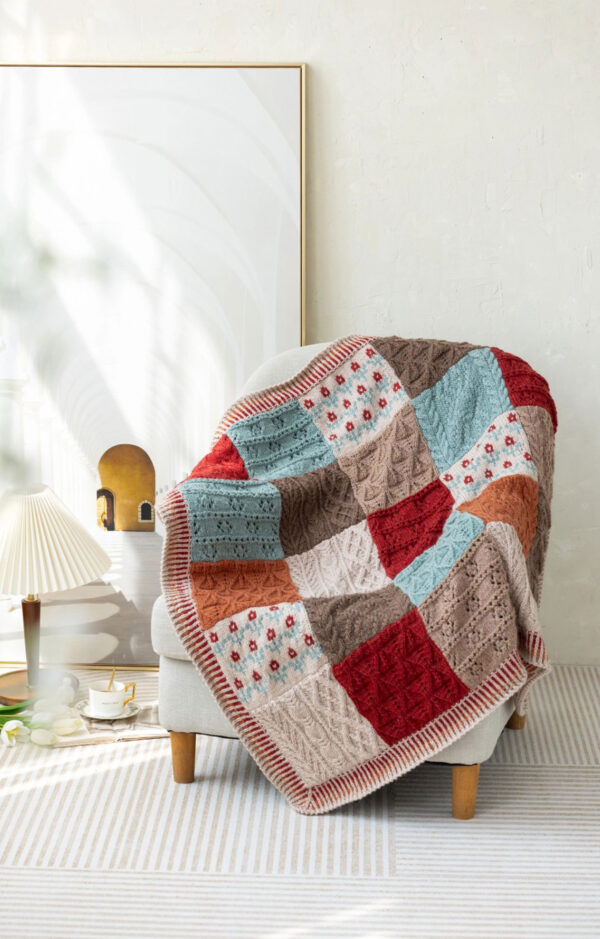 Color block plaid patchwork blanket handmade crochet wool blanket homemade material package 118×118cm