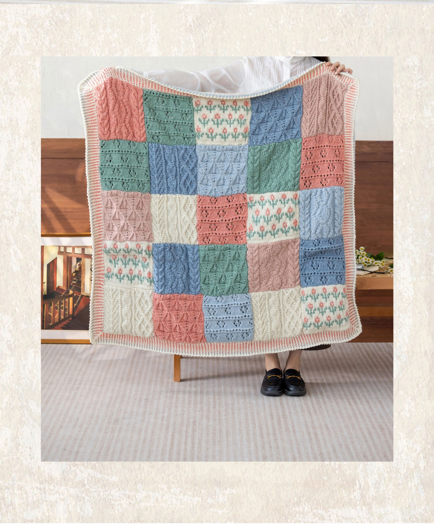 Color block plaid,patchwork blanket,handmade crochet,wool blanket,homemade,material package