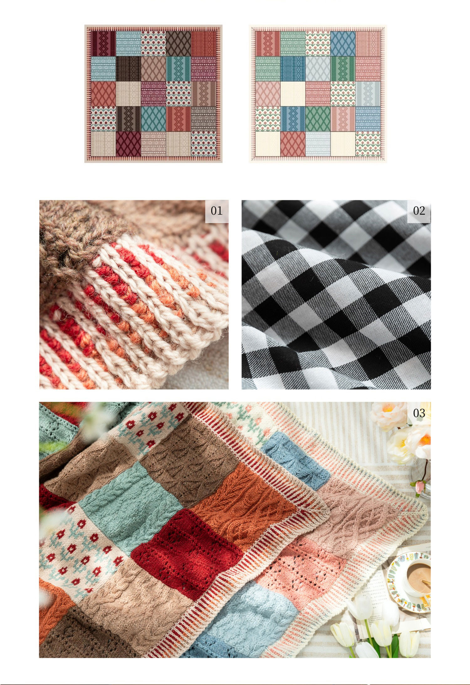 Color block plaid,patchwork blanket,handmade crochet,wool blanket,homemade,material package
