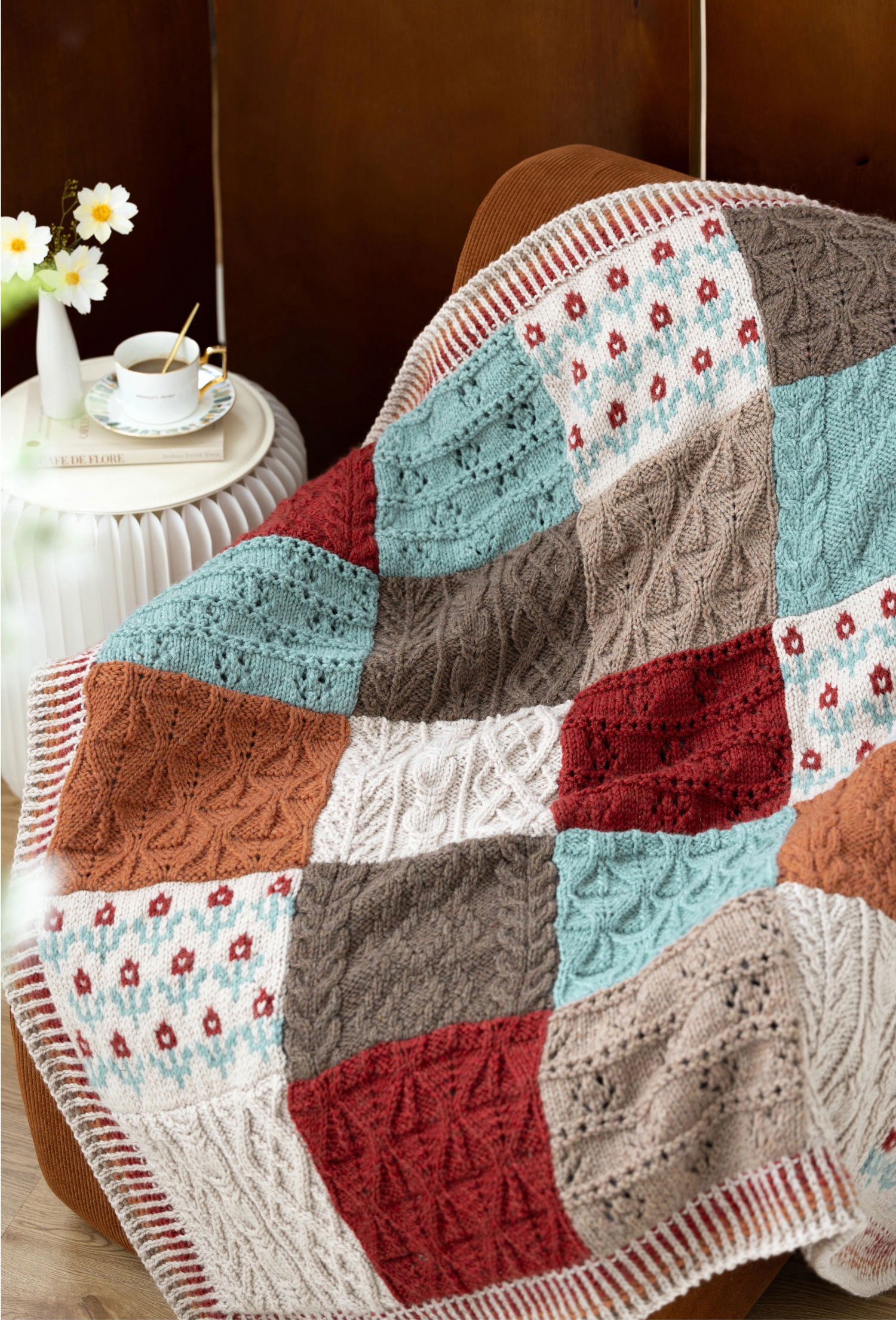 Color block plaid,patchwork blanket,handmade crochet,wool blanket,homemade,material package