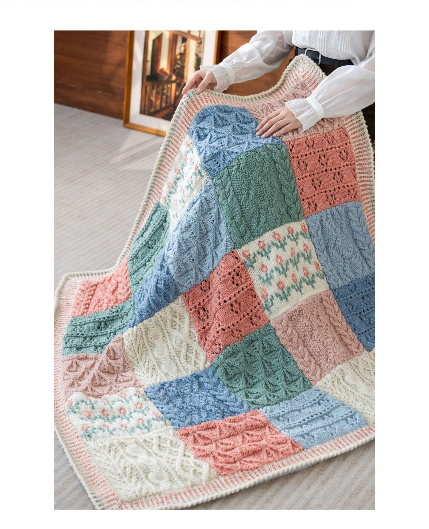 Color block plaid,patchwork blanket,handmade crochet,wool blanket,homemade,material package