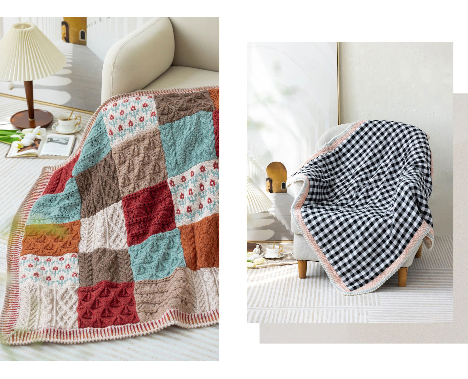 Color block plaid,patchwork blanket,handmade crochet,wool blanket,homemade,material package