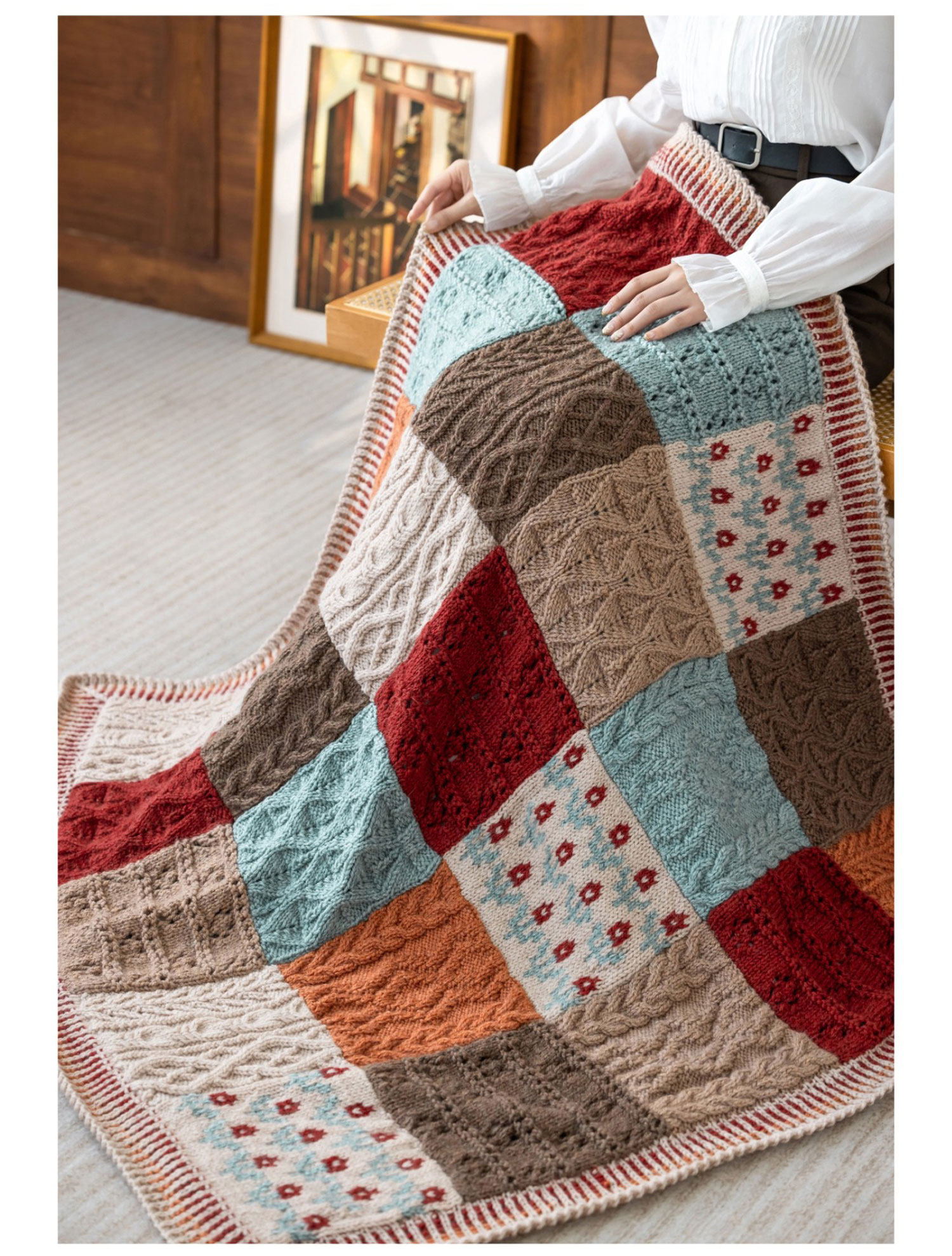 Color block plaid,patchwork blanket,handmade crochet,wool blanket,homemade,material package
