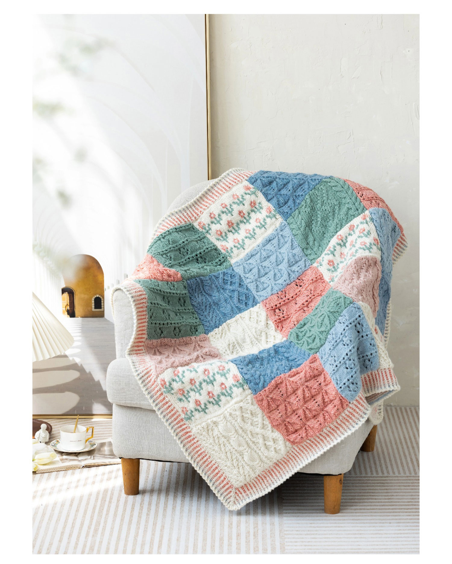 Color block plaid,patchwork blanket,handmade crochet,wool blanket,homemade,material package