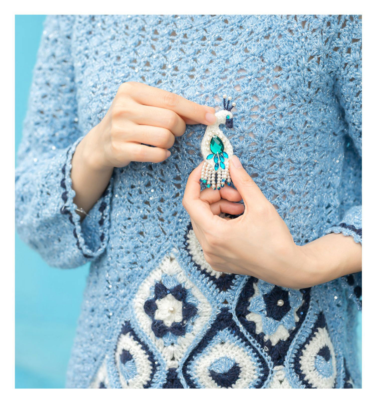 Colorful cloud,peacock feather,pattern,sweater,handmade DIY,crochet clothes,material package