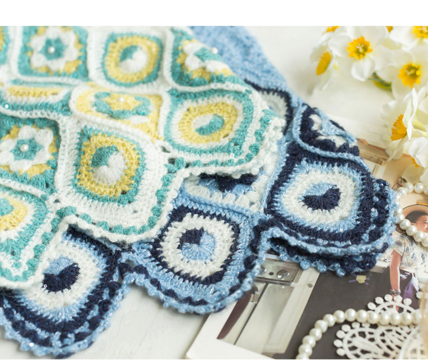 Colorful cloud,peacock feather,pattern,sweater,handmade DIY,crochet clothes,material package