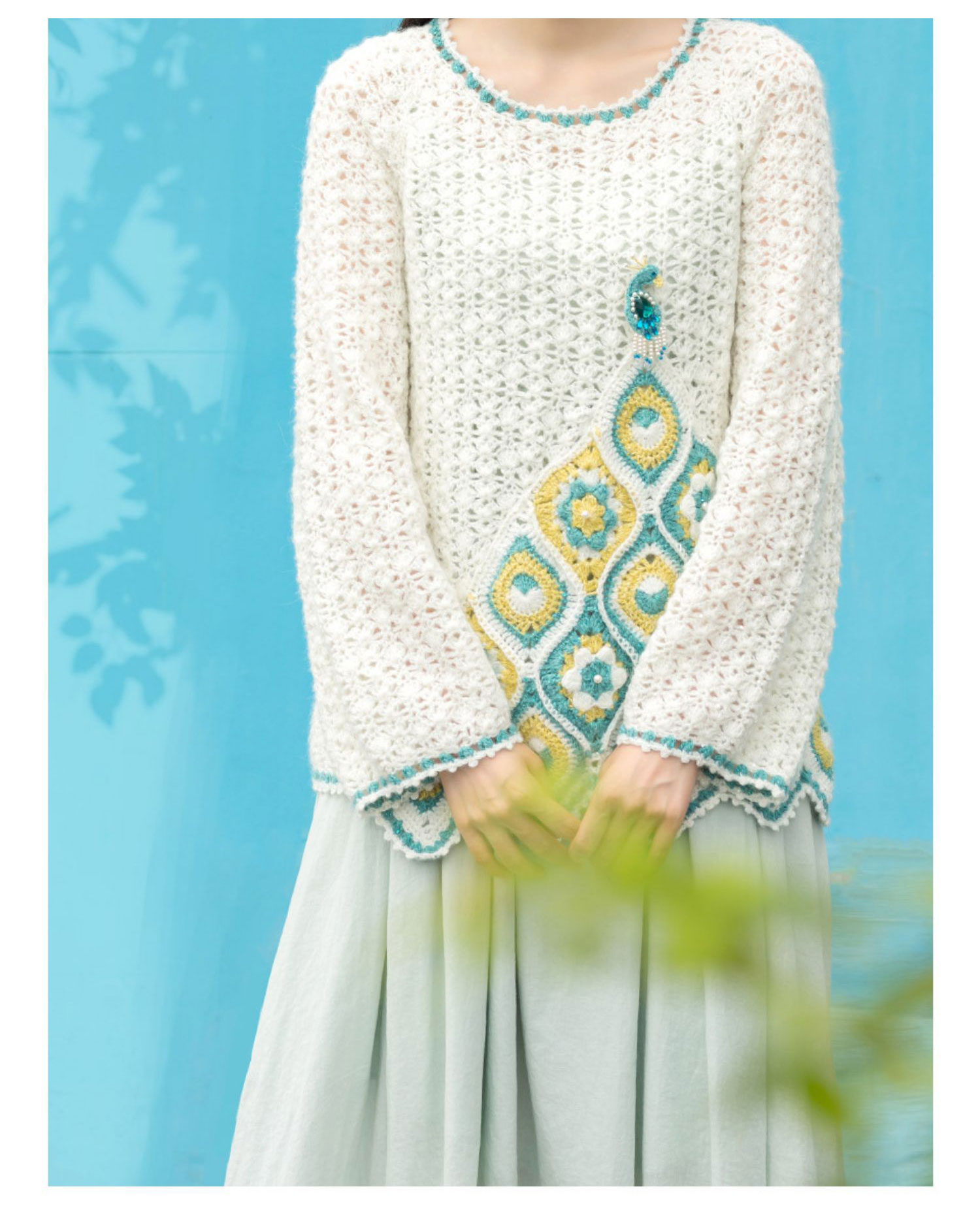Colorful cloud,peacock feather,pattern,sweater,handmade DIY,crochet clothes,material package