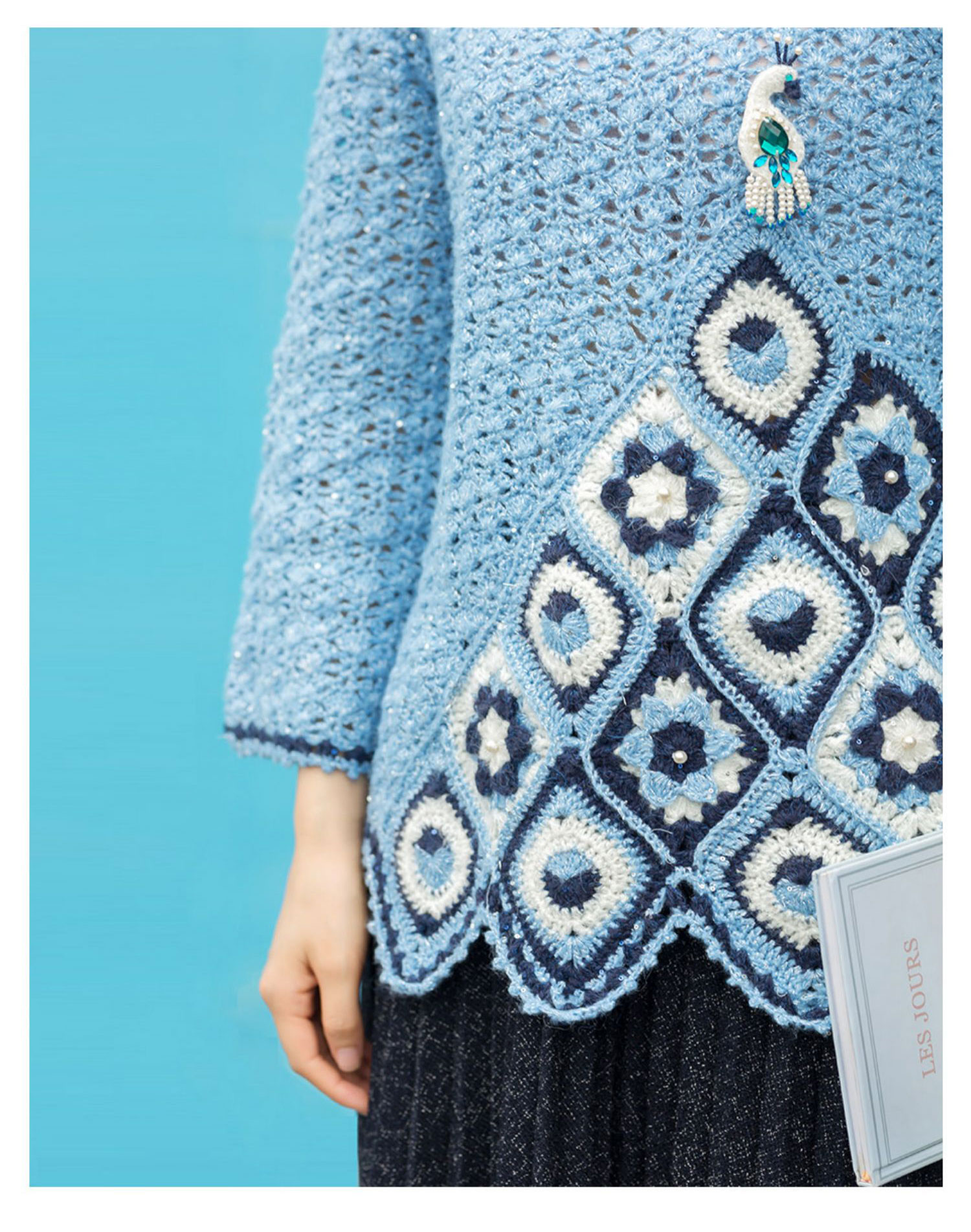 Colorful cloud,peacock feather,pattern,sweater,handmade DIY,crochet clothes,material package
