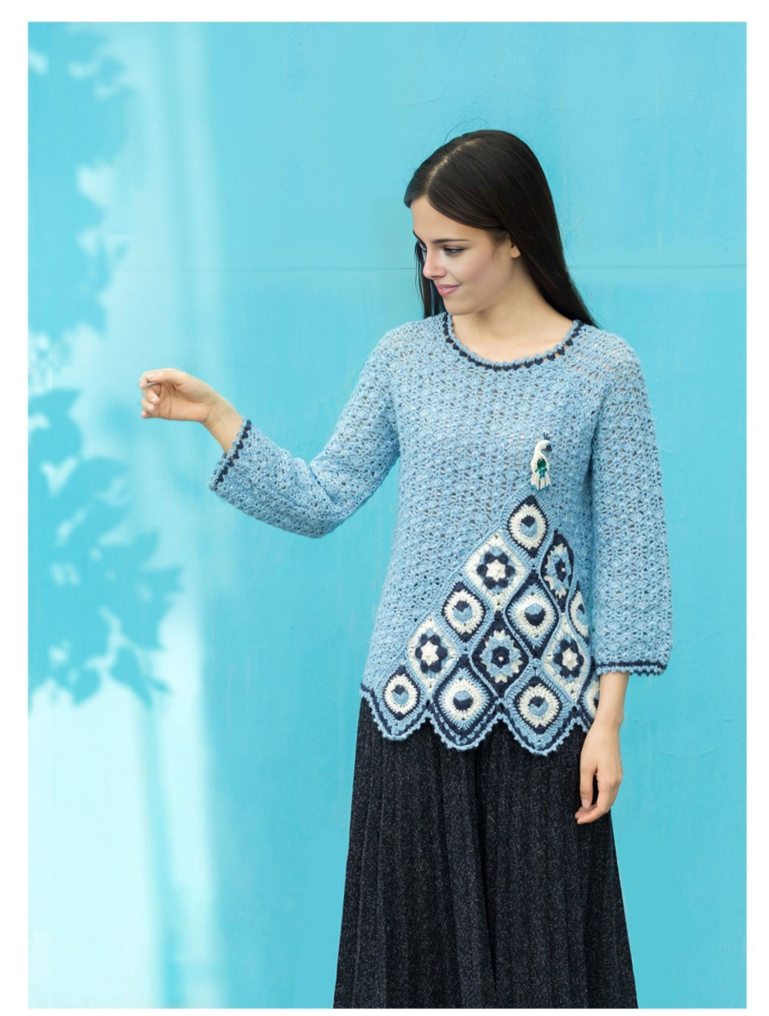 Colorful cloud,peacock feather,pattern,sweater,handmade DIY,crochet clothes,material package