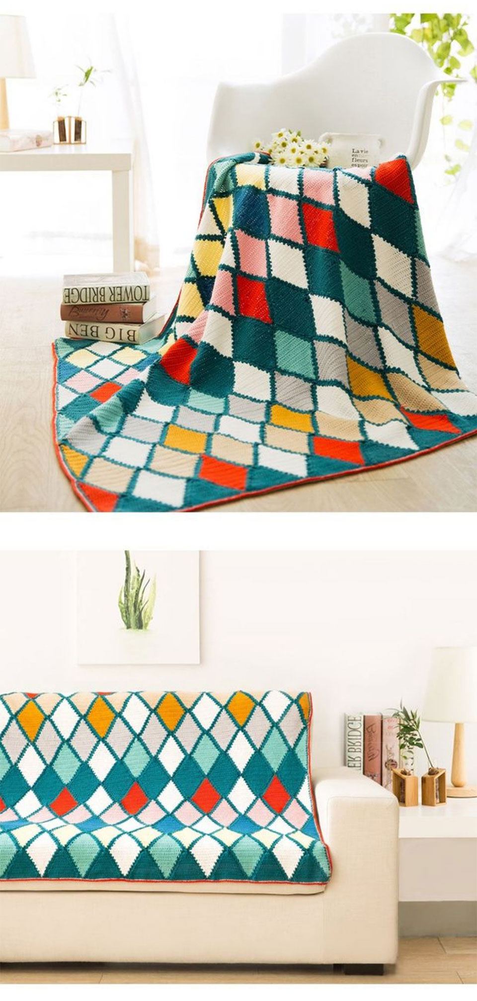 Colorful glass pattern blanket,DIY handmade,crochet