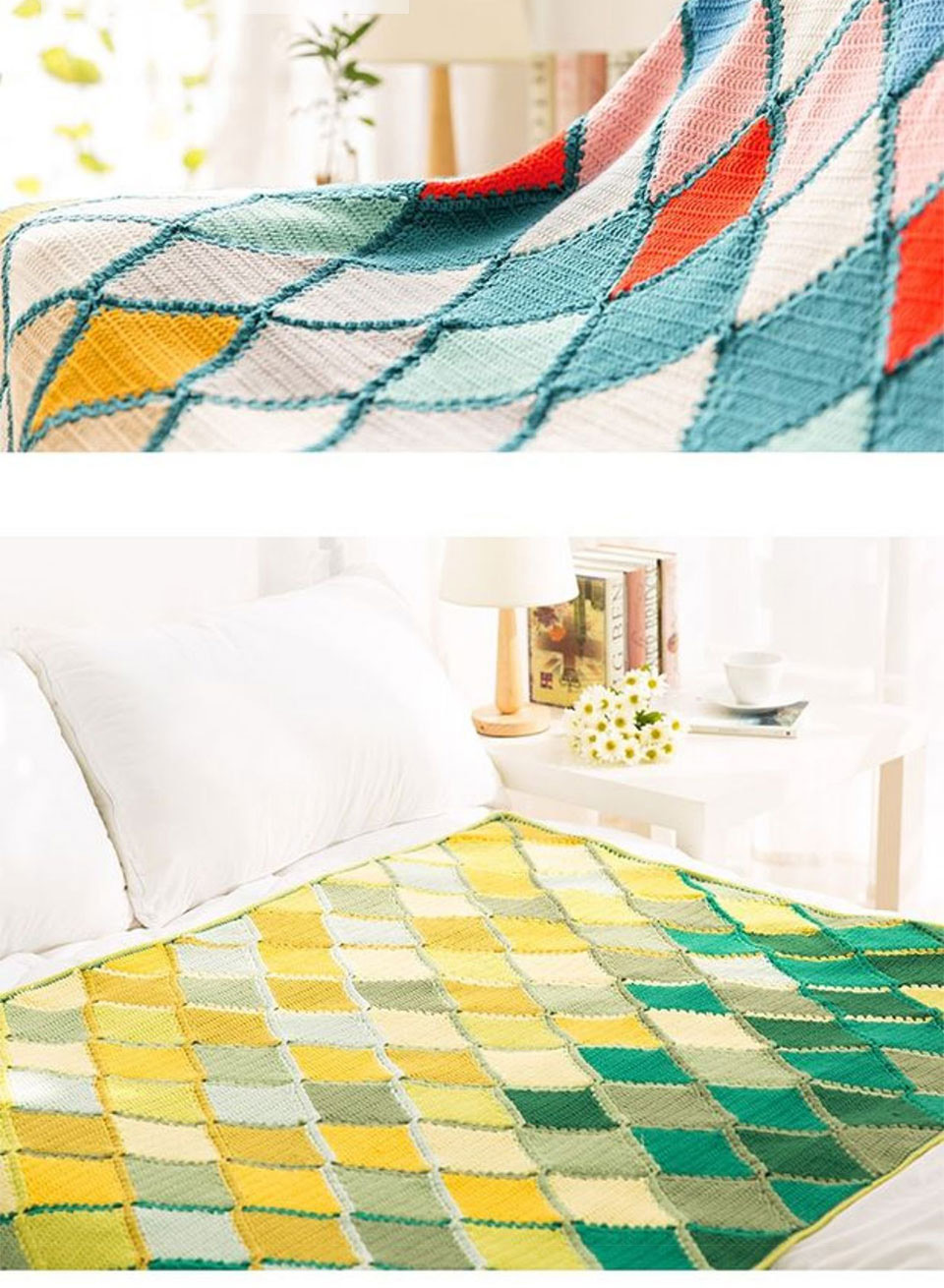 Colorful glass pattern blanket,DIY handmade,crochet