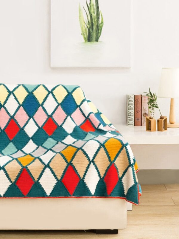 Colorful glass pattern blanket DIY handmade crochet 115x105cm