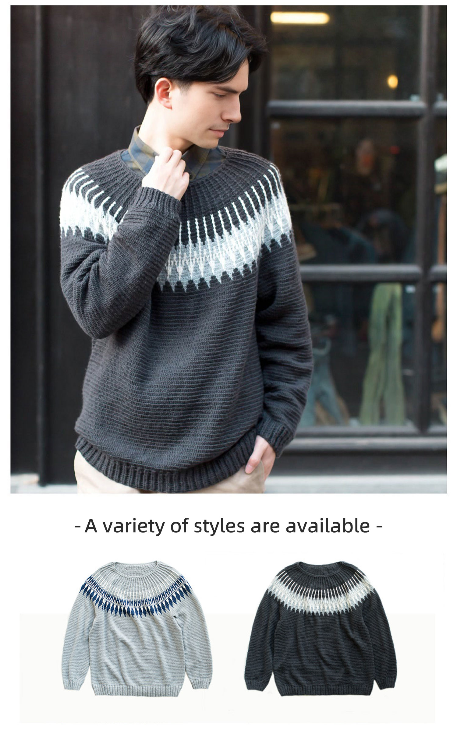 Fair Isle style,men's sweater,handmade crochet,autumn and winter clothes,material package