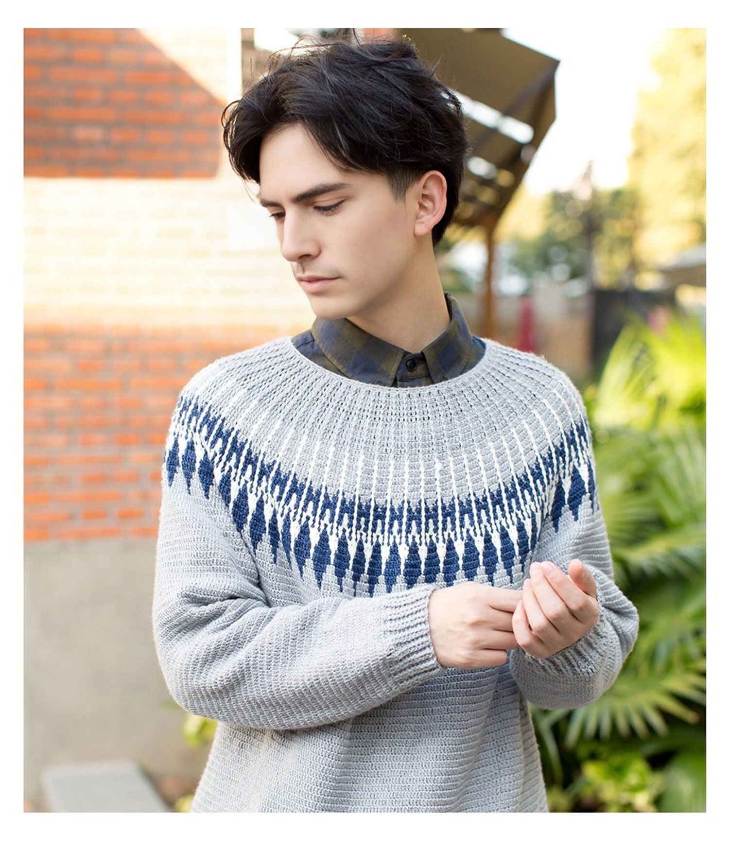 Fair Isle style,men's sweater,handmade crochet,autumn and winter clothes,material package