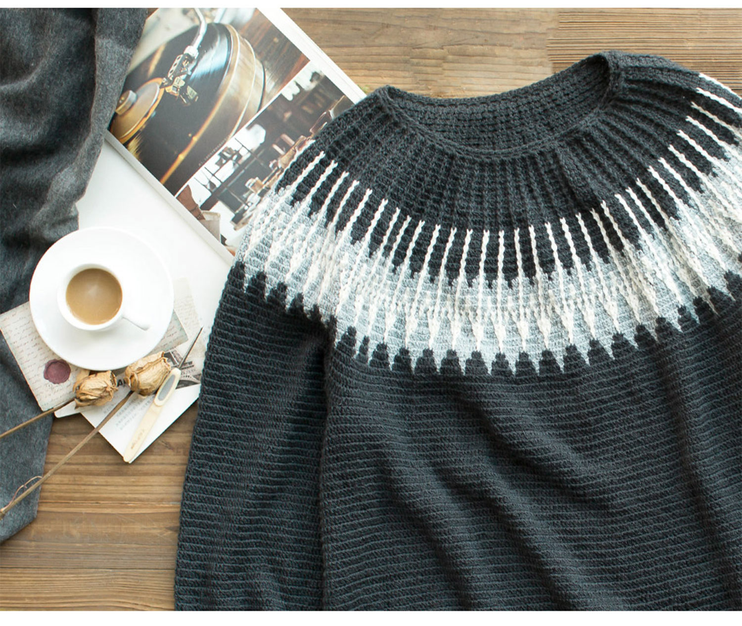 Fair Isle style,men's sweater,handmade crochet,autumn and winter clothes,material package