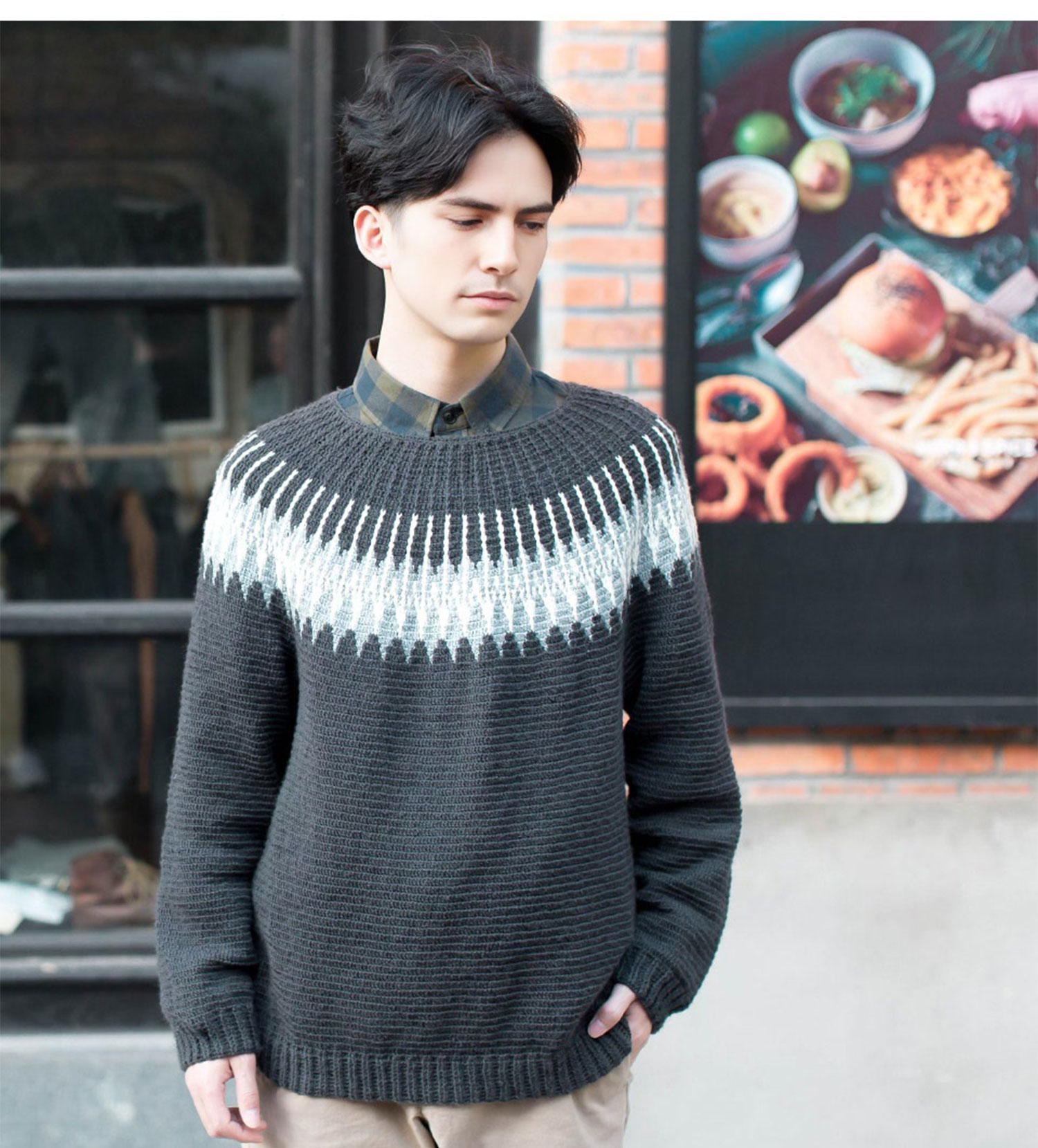 Fair Isle style,men's sweater,handmade crochet,autumn and winter clothes,material package