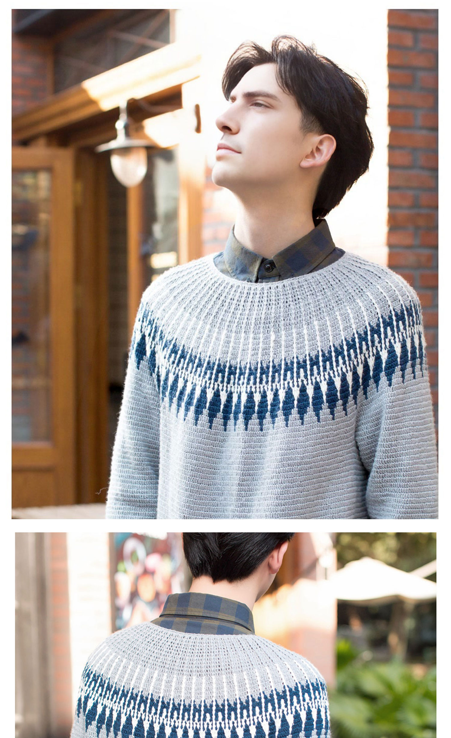 Fair Isle style,men's sweater,handmade crochet,autumn and winter clothes,material package