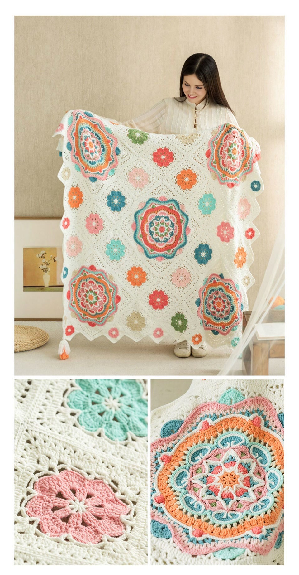 Flower blanket,handmade DIY,crochet wool,blanket material package