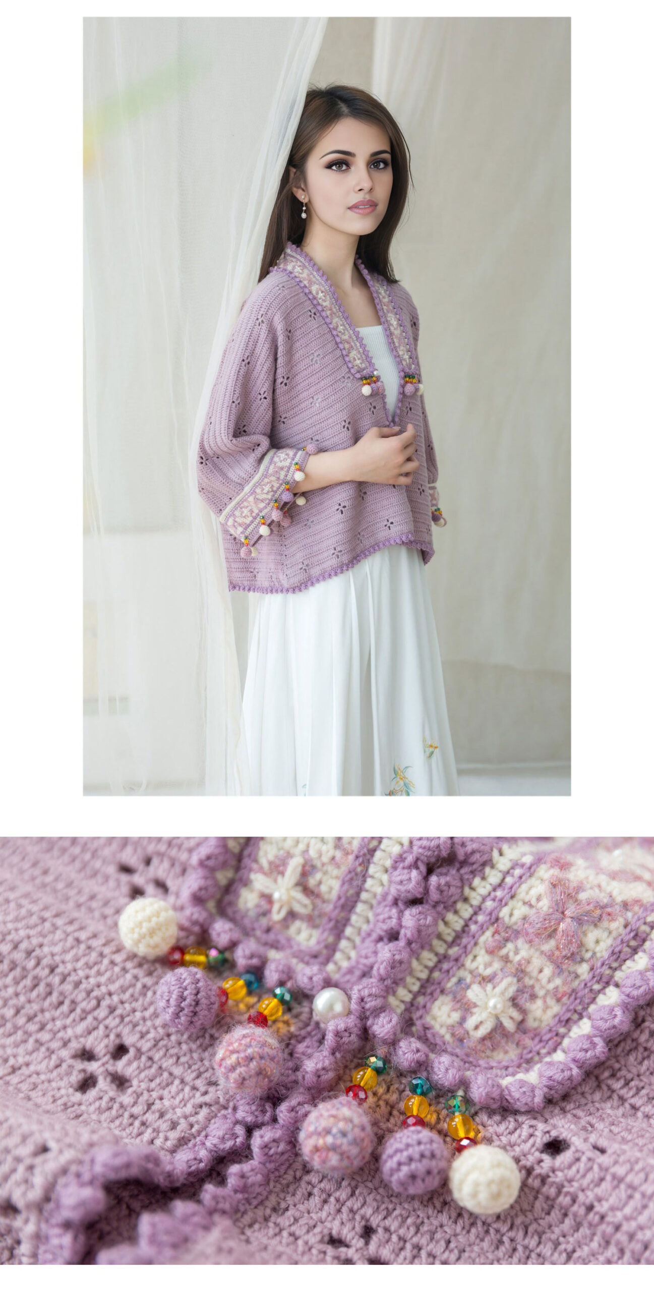 Gold yarn,jacquard short,cardigan,hand-woven,crochet clothes,material package