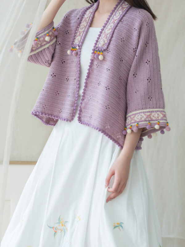 Gold yarn jacquard short cardigan hand-woven crochet clothes material package