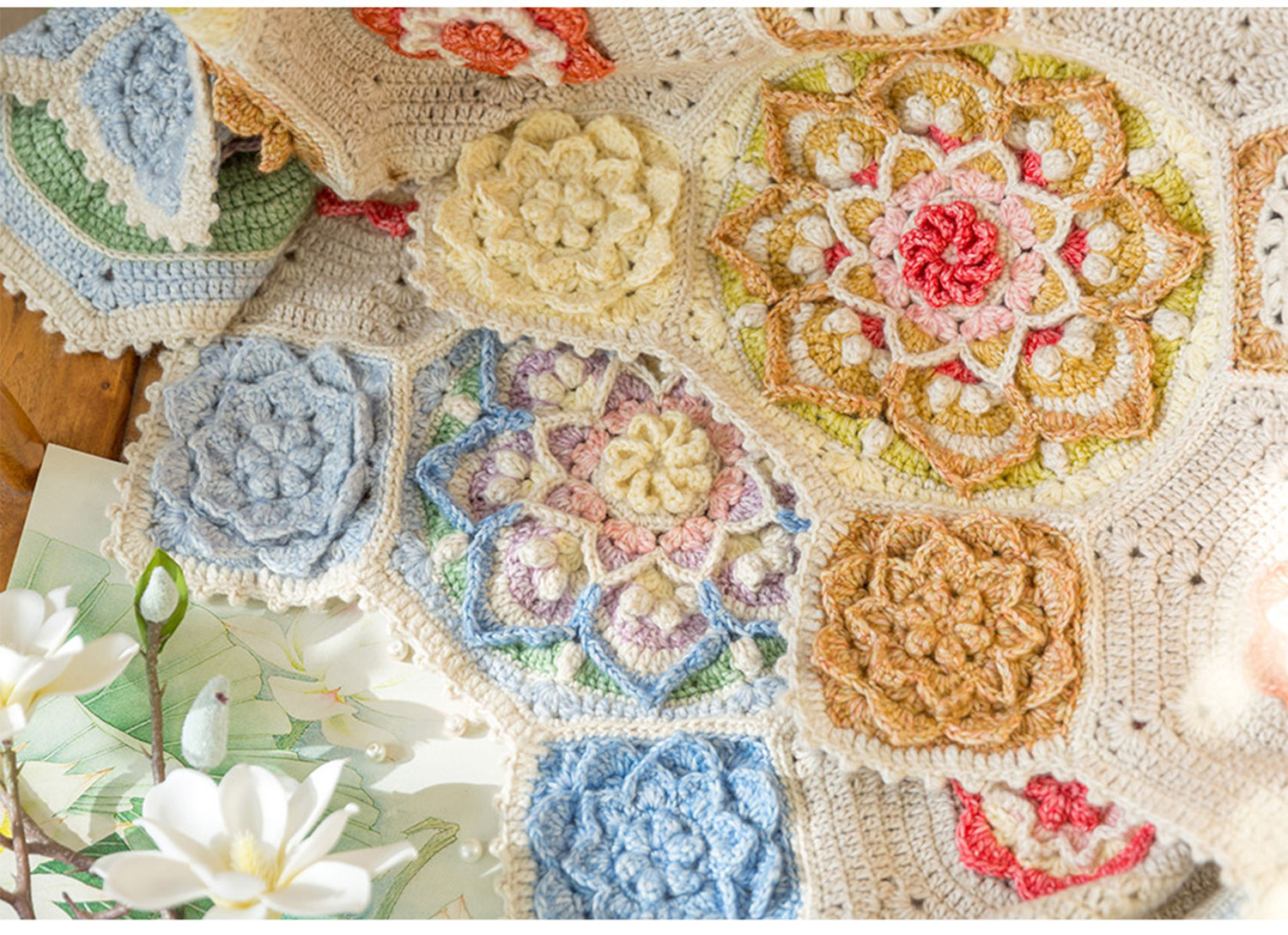 Goldfish and lotus patchwork blanket,crochet,handmade DIY blanket,wool ball,material package