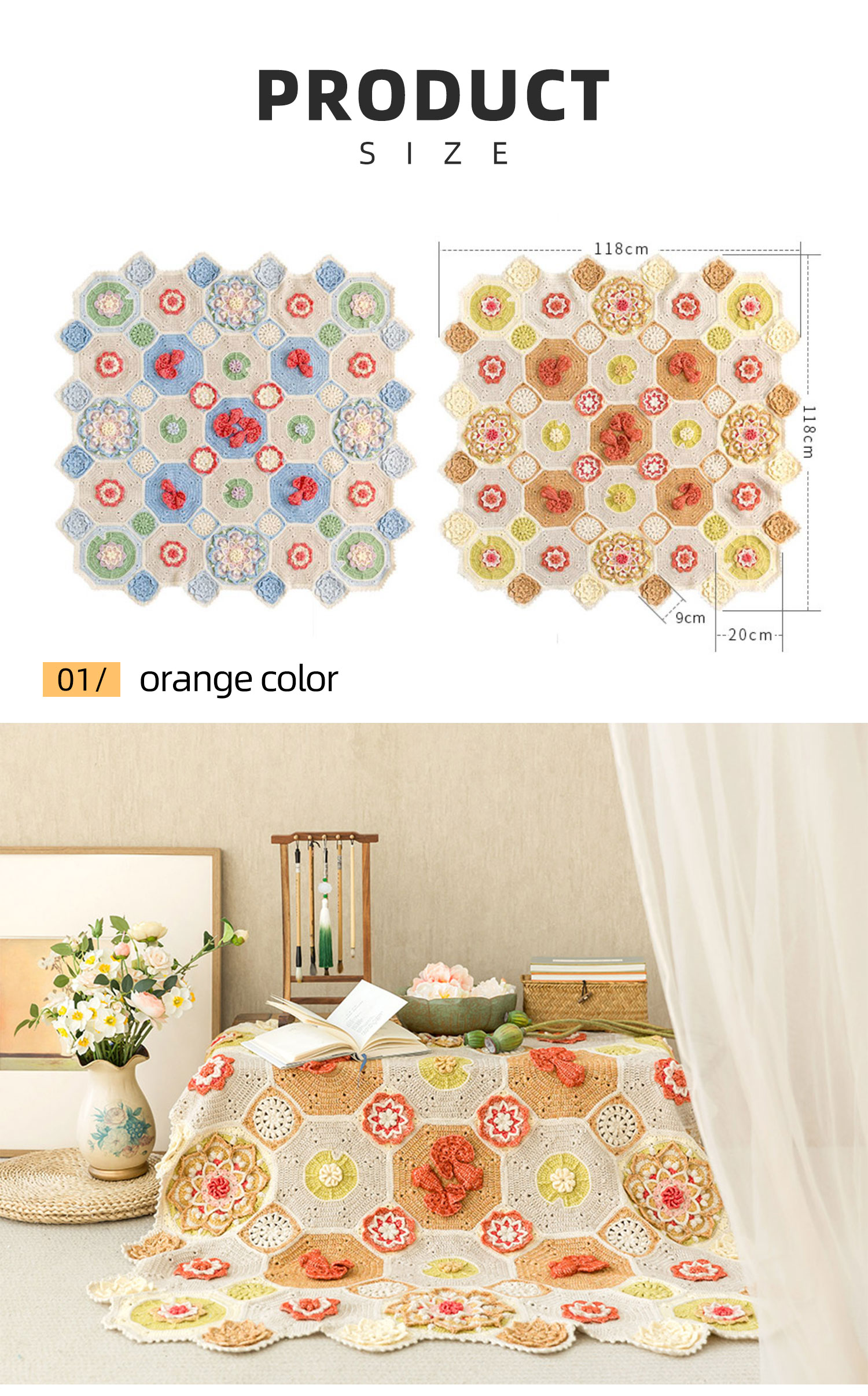 Goldfish and lotus patchwork blanket,crochet,handmade DIY blanket,wool ball,material package