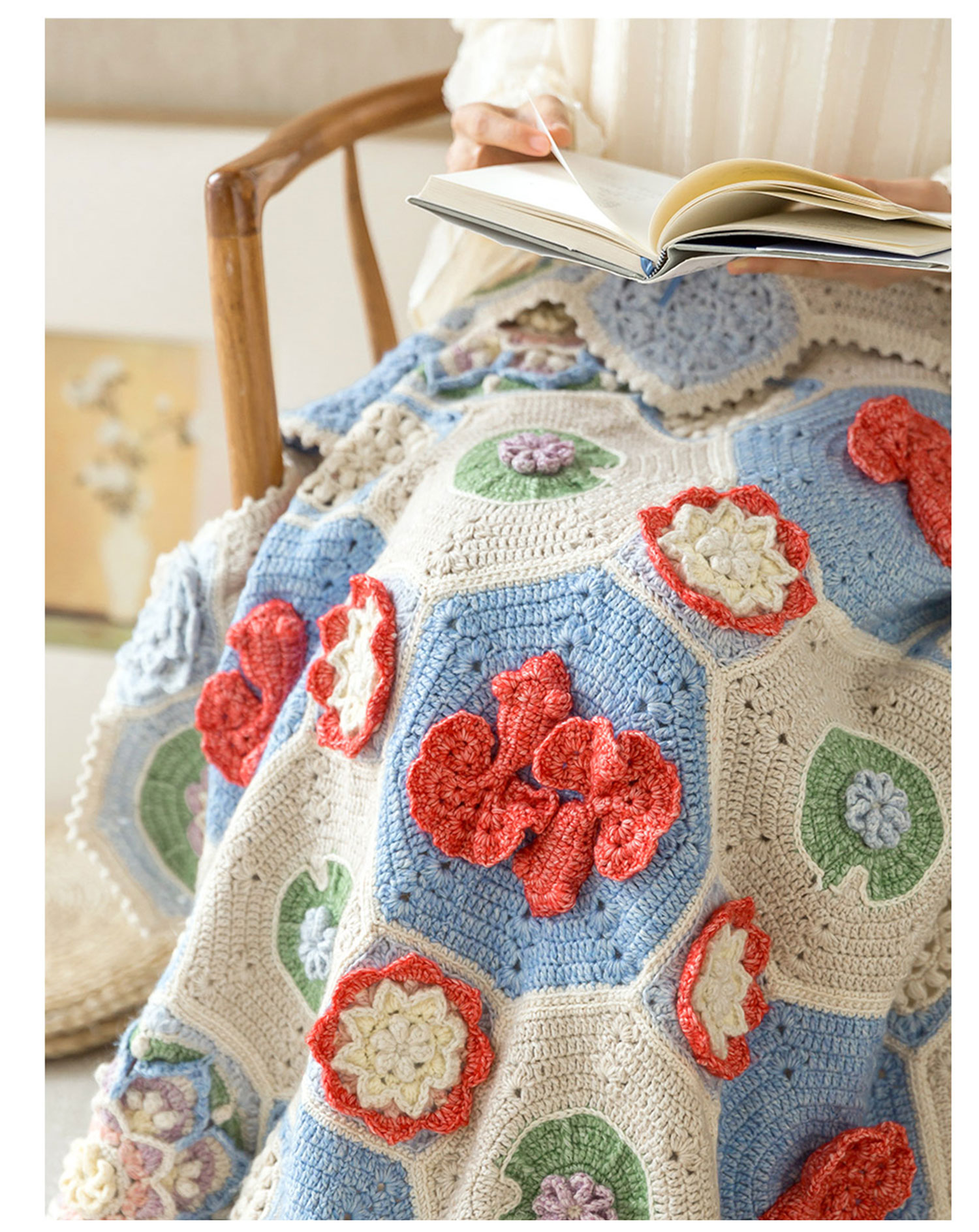 Goldfish and lotus patchwork blanket,crochet,handmade DIY blanket,wool ball,material package