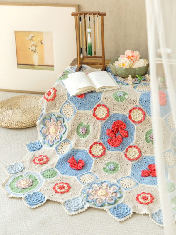 Goldfish and lotus patchwork blanket crochet handmade DIY blanket wool ball material package 118×118cm