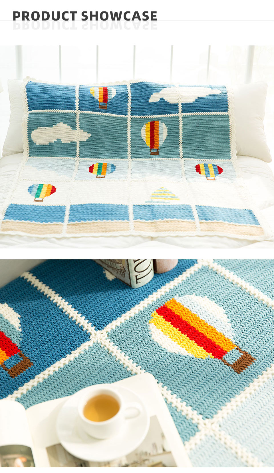 Hot air balloon race blanket,crochet DIY,mosaic pattern
