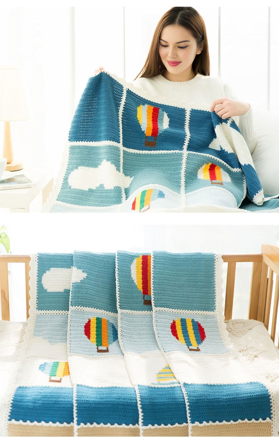 Hot air balloon race blanket,crochet DIY,mosaic pattern