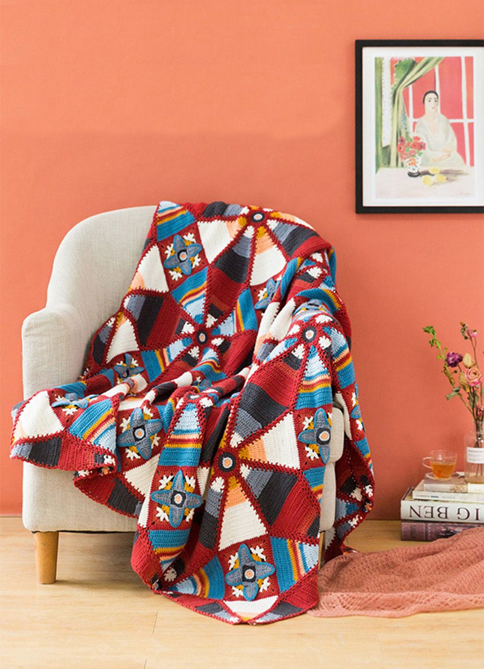 Kaleidoscope pattern patchwork blanket,handmade,diy crochet,cotton yarn
