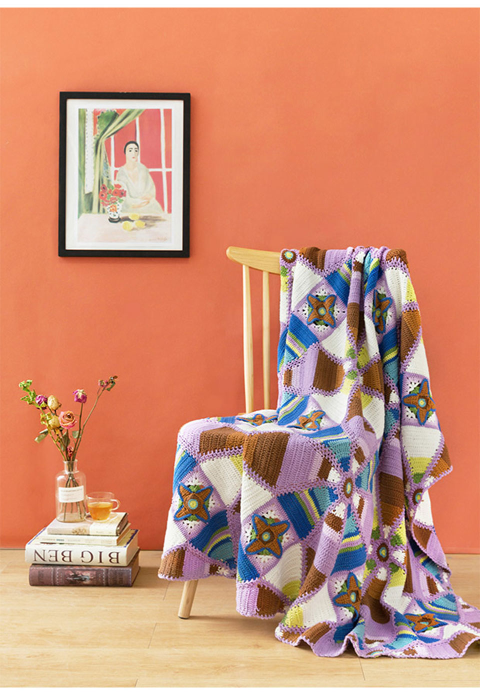 Kaleidoscope pattern patchwork blanket,handmade,diy crochet,cotton yarn