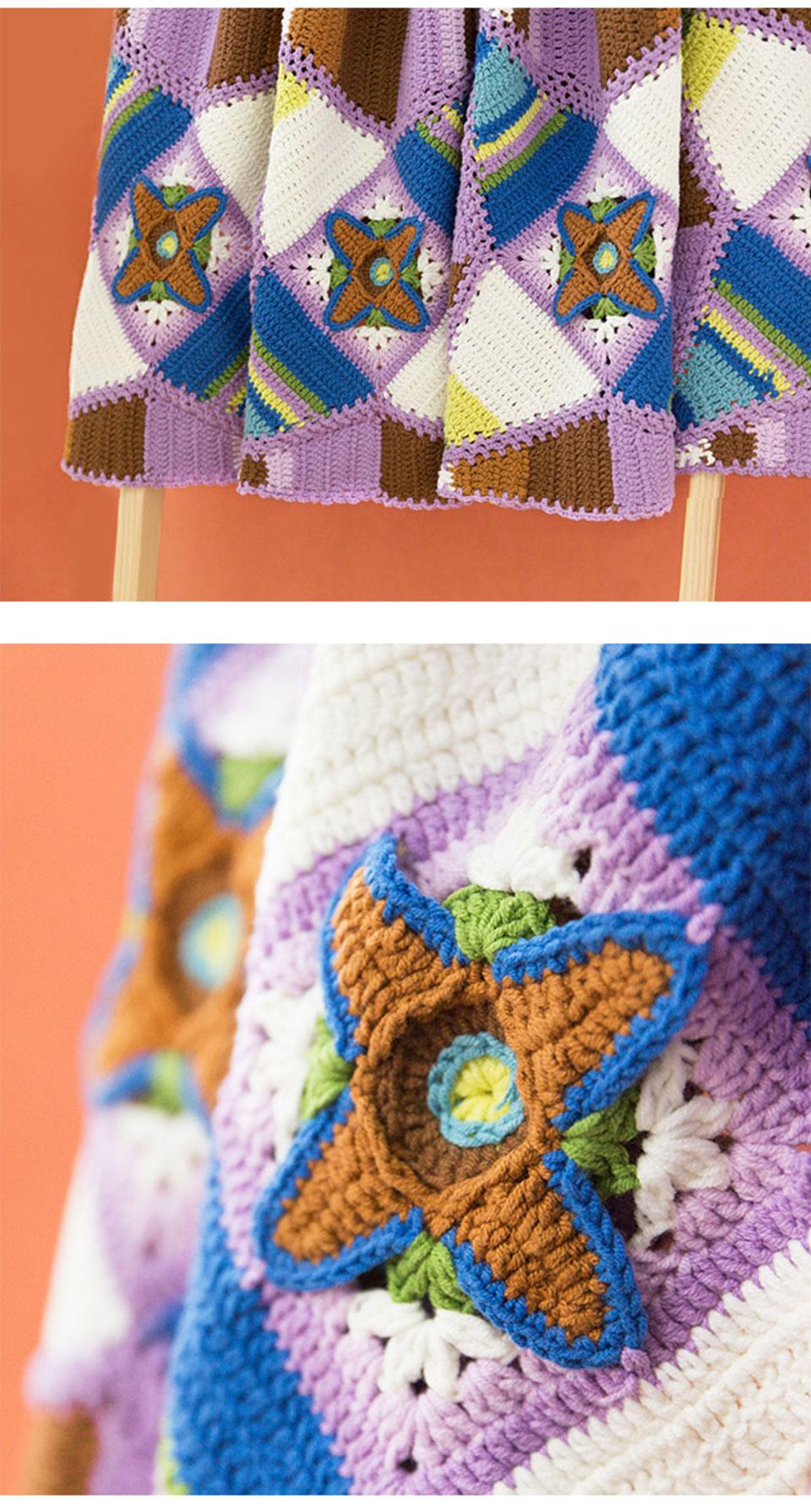 Kaleidoscope pattern patchwork blanket,handmade,diy crochet,cotton yarn