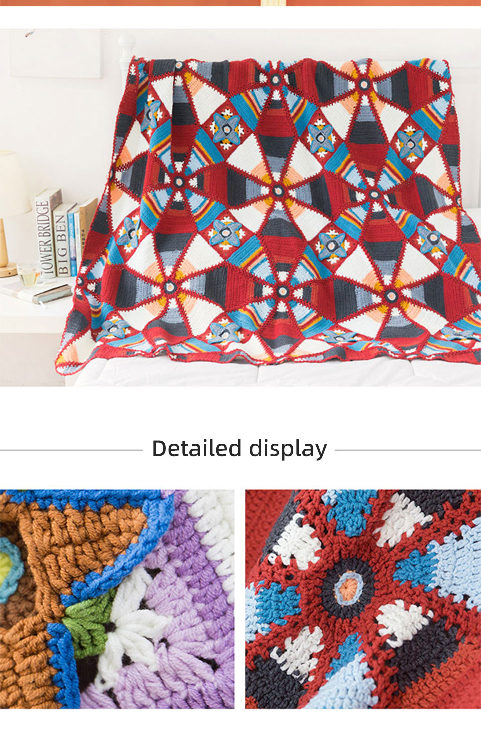 Kaleidoscope pattern patchwork blanket,handmade,diy crochet,cotton yarn