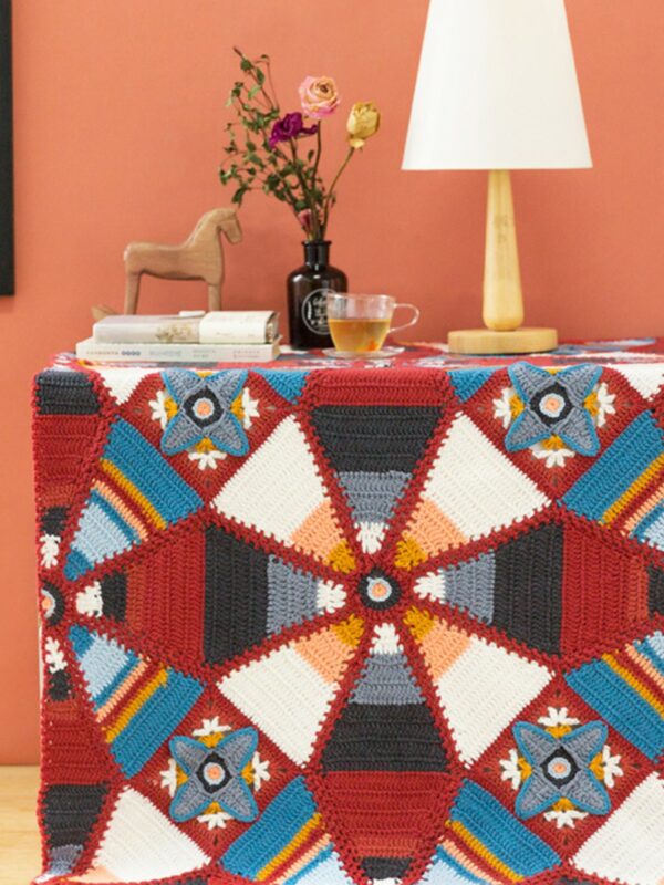 Kaleidoscope pattern patchwork blanket handmade diy crochet cotton yarn 140×140cm